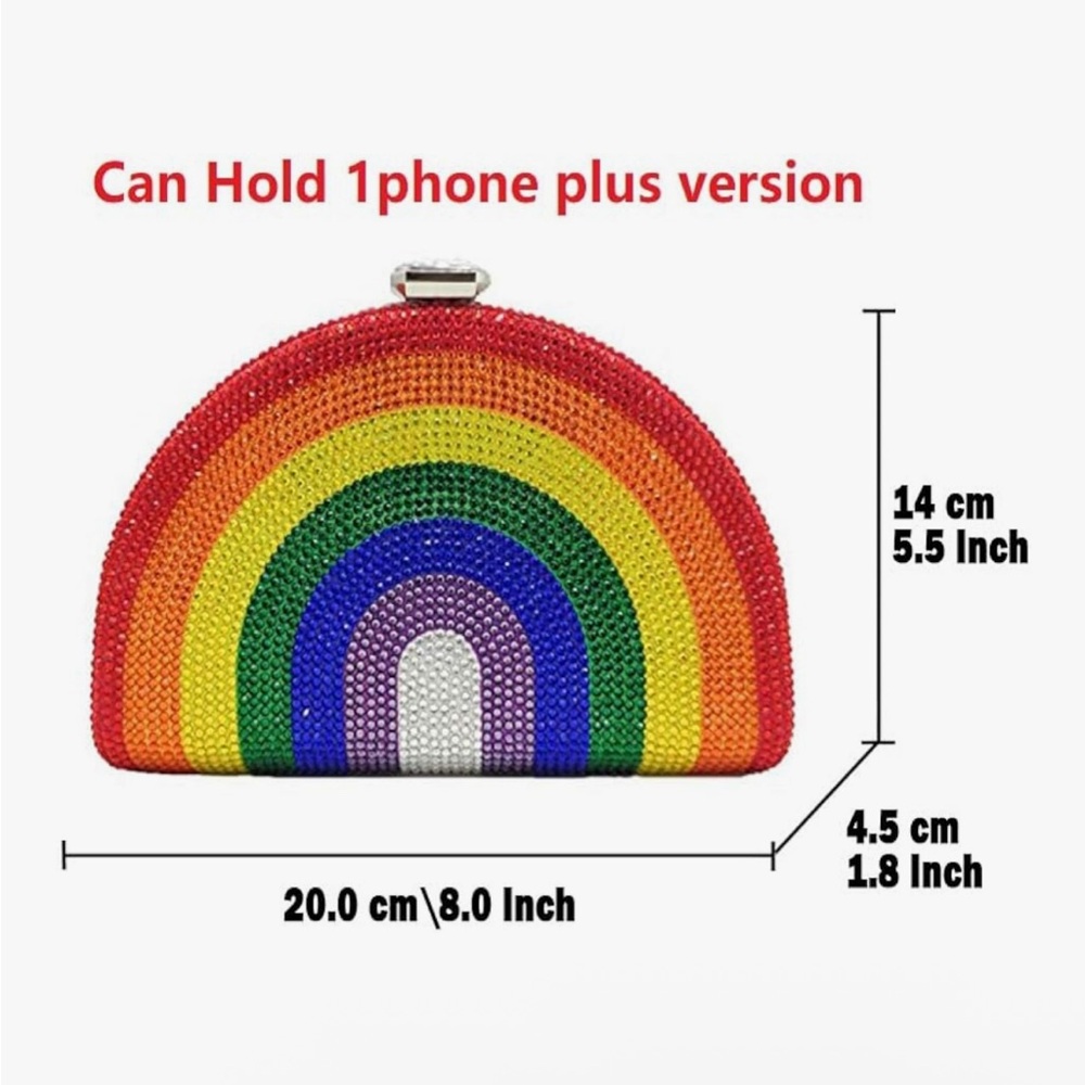 Women’s Rainbow Colorful Crystal Rhinestone Gem Clutch Purse Novelty Mini Bag - Picture 6 of 9